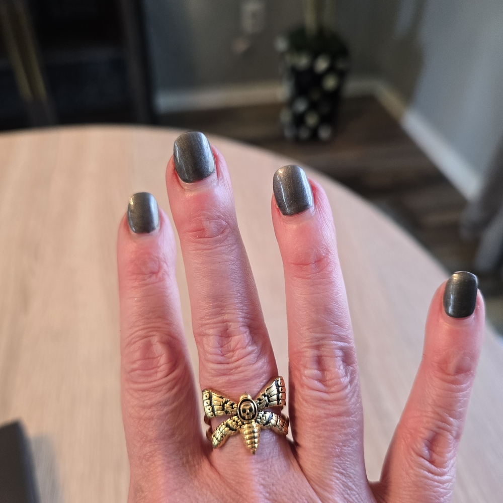 Gold Death Moth Ring Size 9 UNIQUE GOTH